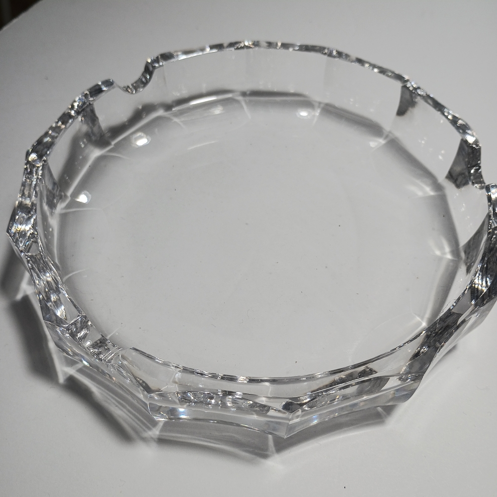 Crystal Faceted Ashtray, 6" Round Shallow 1"  Dish Various Uses